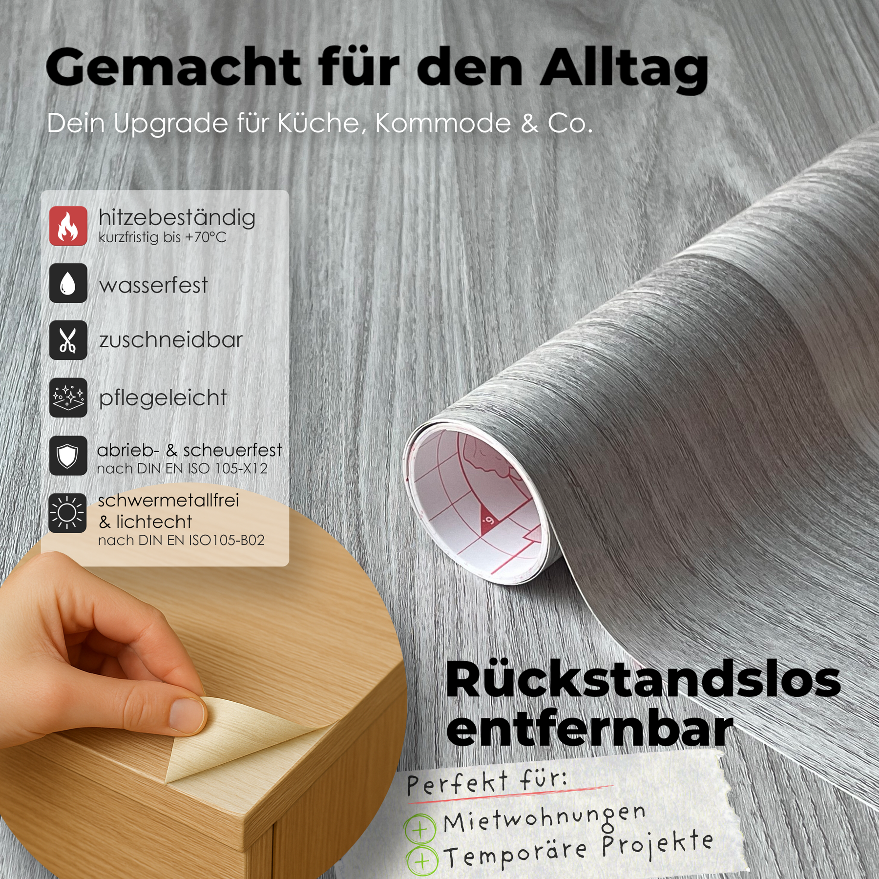 Sangallo, light grey I Möbelfolie in Holzoptik